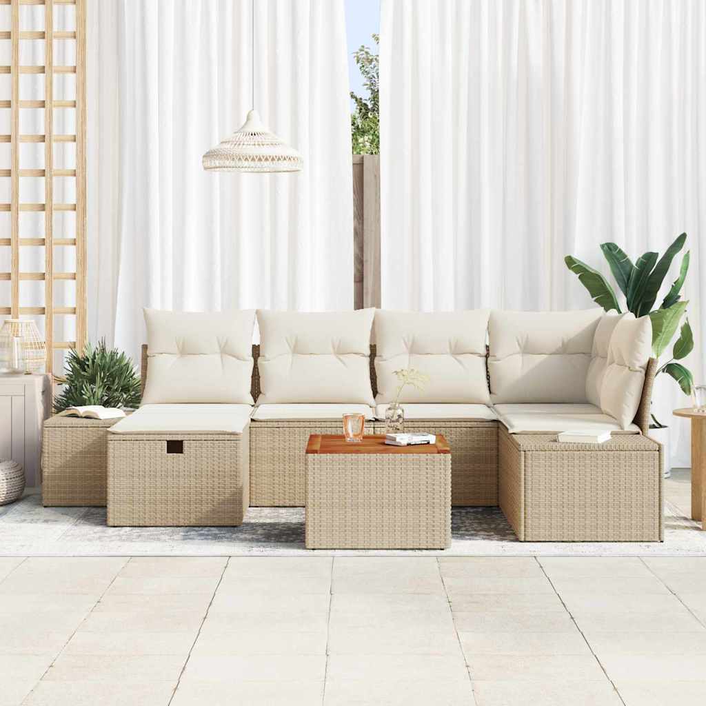 Garten-Sofa-Set mit Kissen mit Speicher 7 pcs Beige Poly Rattan