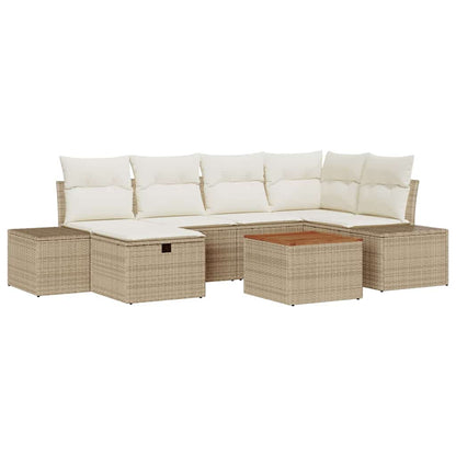 Garten-Sofa-Set mit Kissen mit Speicher 7 pcs Beige Poly Rattan