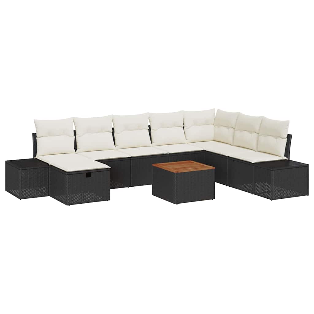 Garten-Sofa-Set mit Kissen 9 pcs Schwarz Poly Rattan