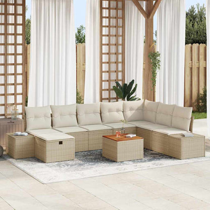 Garten-Sofa-Set mit Kissen mit Speicher 9 pcs Beige Poly Rattan