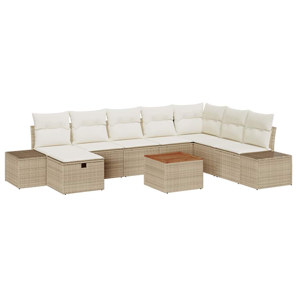 Garten-Sofa-Set mit Kissen mit Speicher 9 pcs Beige Poly Rattan