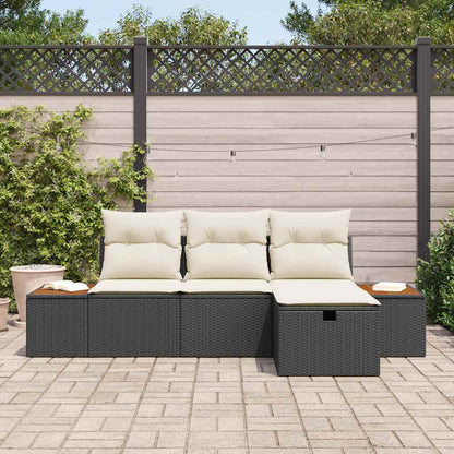 Garten-Sofa-Set mit Kissen 4 pcs Schwarz Poly Rattan