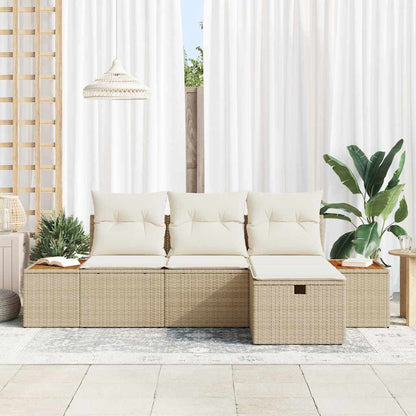 Garten-Sofa-Set mit Kissen 4 pcs Beige Poly Rattan