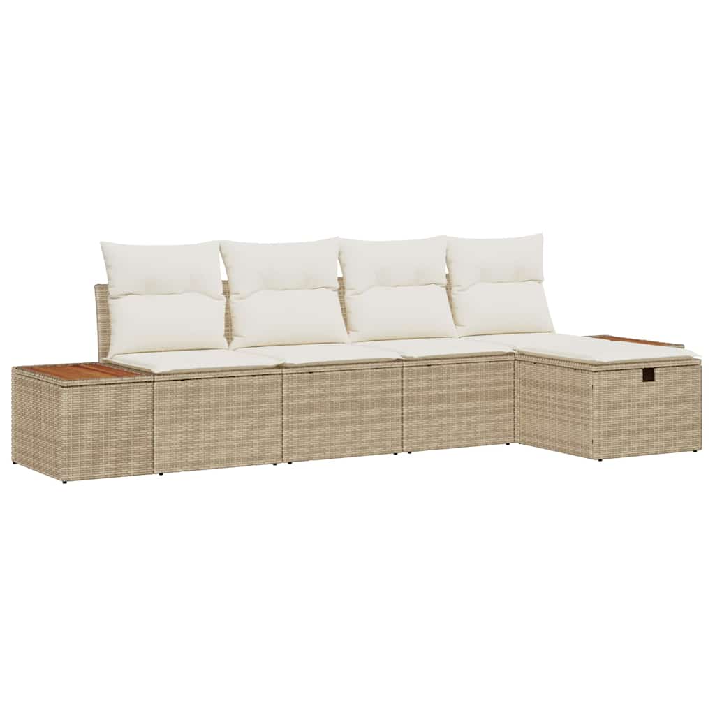 Garten-Sofa-Set mit Kissen 5 pcs Beige Poly Rattan