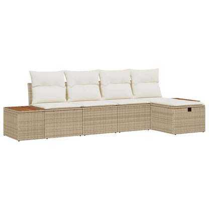 Garten-Sofa-Set mit Kissen 5 pcs Beige Poly Rattan