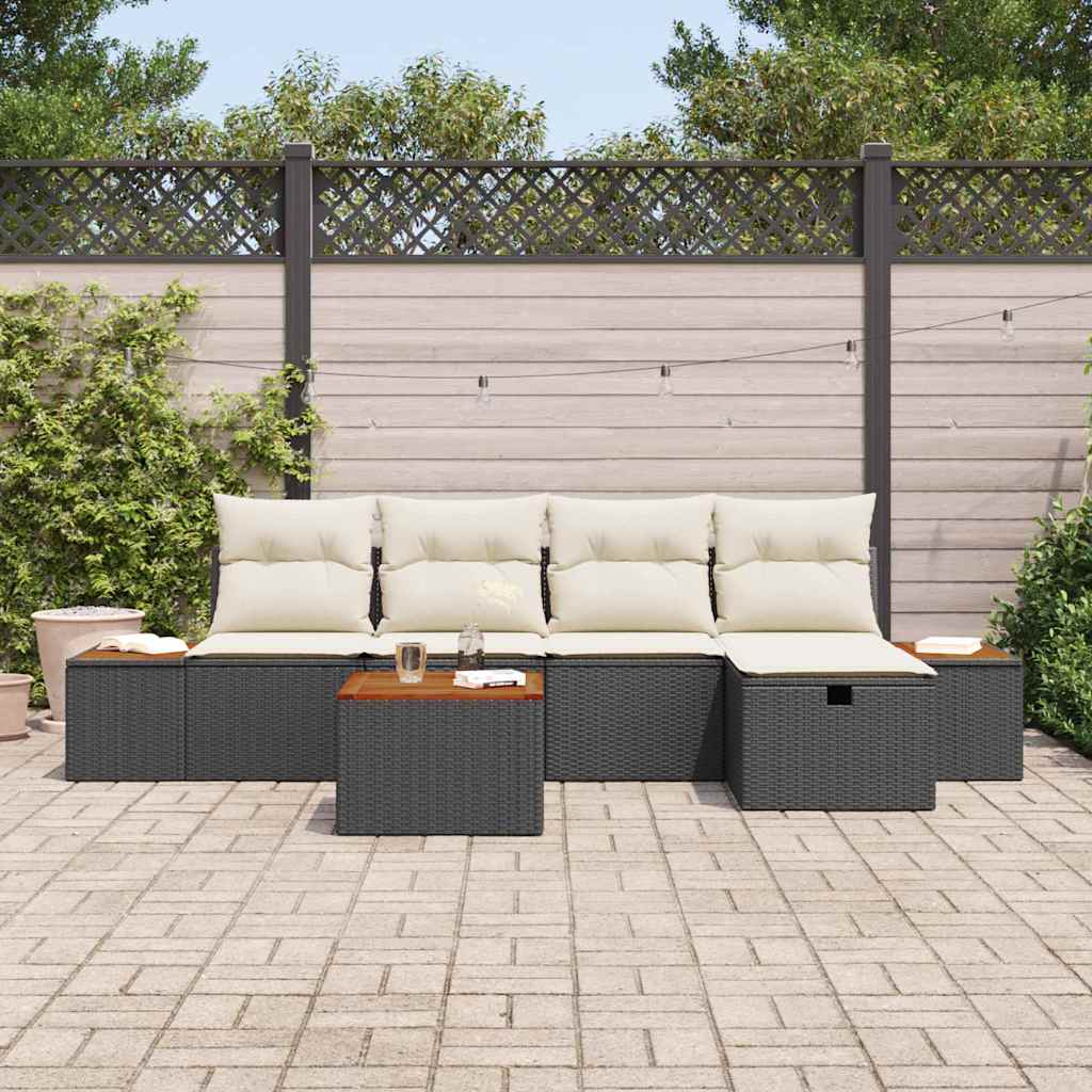 Garten-Sofa-Set mit Kissen 6 pcs Schwarz Poly Rattan