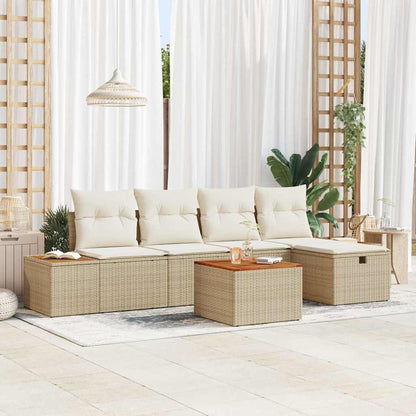 Garten-Sofa-Set mit Kissen 6 pcs Beige Poly Rattan