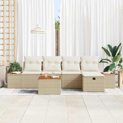 Garten-Sofa-Set mit Kissen 6 pcs Beige Poly Rattan
