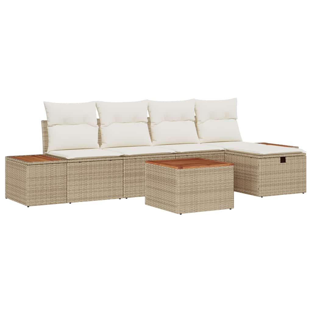 Garten-Sofa-Set mit Kissen 6 pcs Beige Poly Rattan