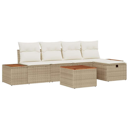 Garten-Sofa-Set mit Kissen 6 pcs Beige Poly Rattan