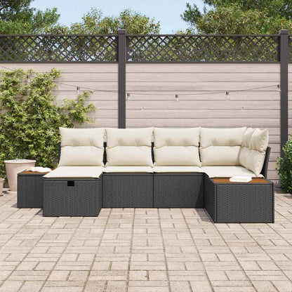 Garten-Sofa-Set mit Kissen 6 pcs Schwarz Poly Rattan