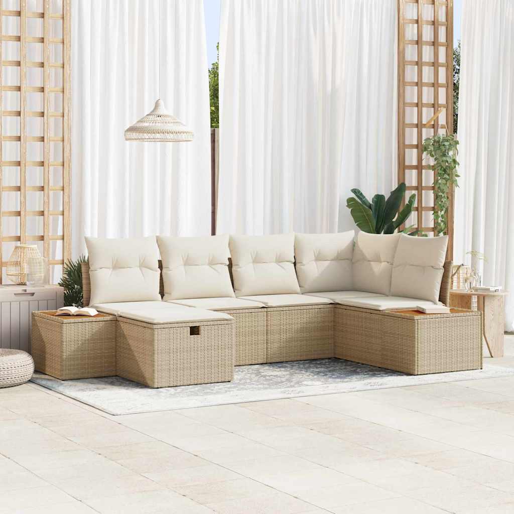 Garten-Sofa-Set mit Kissen 6 pcs Beige Poly Rattan