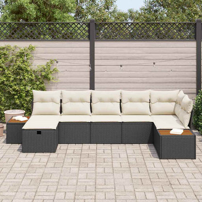 Garten-Sofa-Set mit Kissen 7 pcs Schwarz Poly Rattan