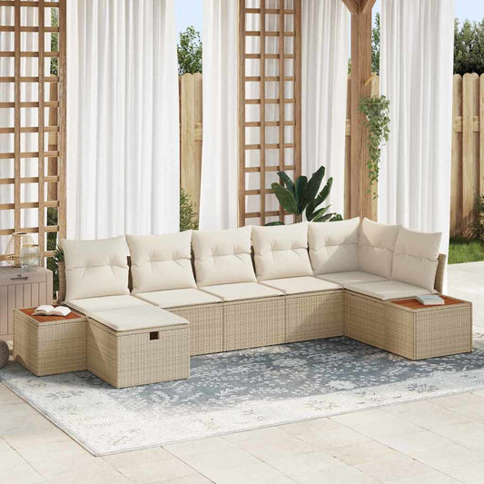 Garten-Sofa-Set mit Kissen 7 pcs Beige Poly Rattan