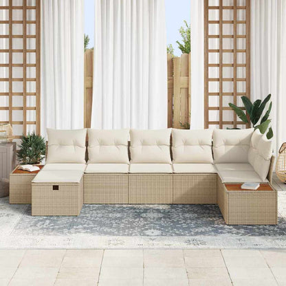 Garten-Sofa-Set mit Kissen 7 pcs Beige Poly Rattan