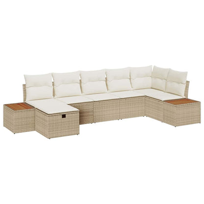 Garten-Sofa-Set mit Kissen 7 pcs Beige Poly Rattan