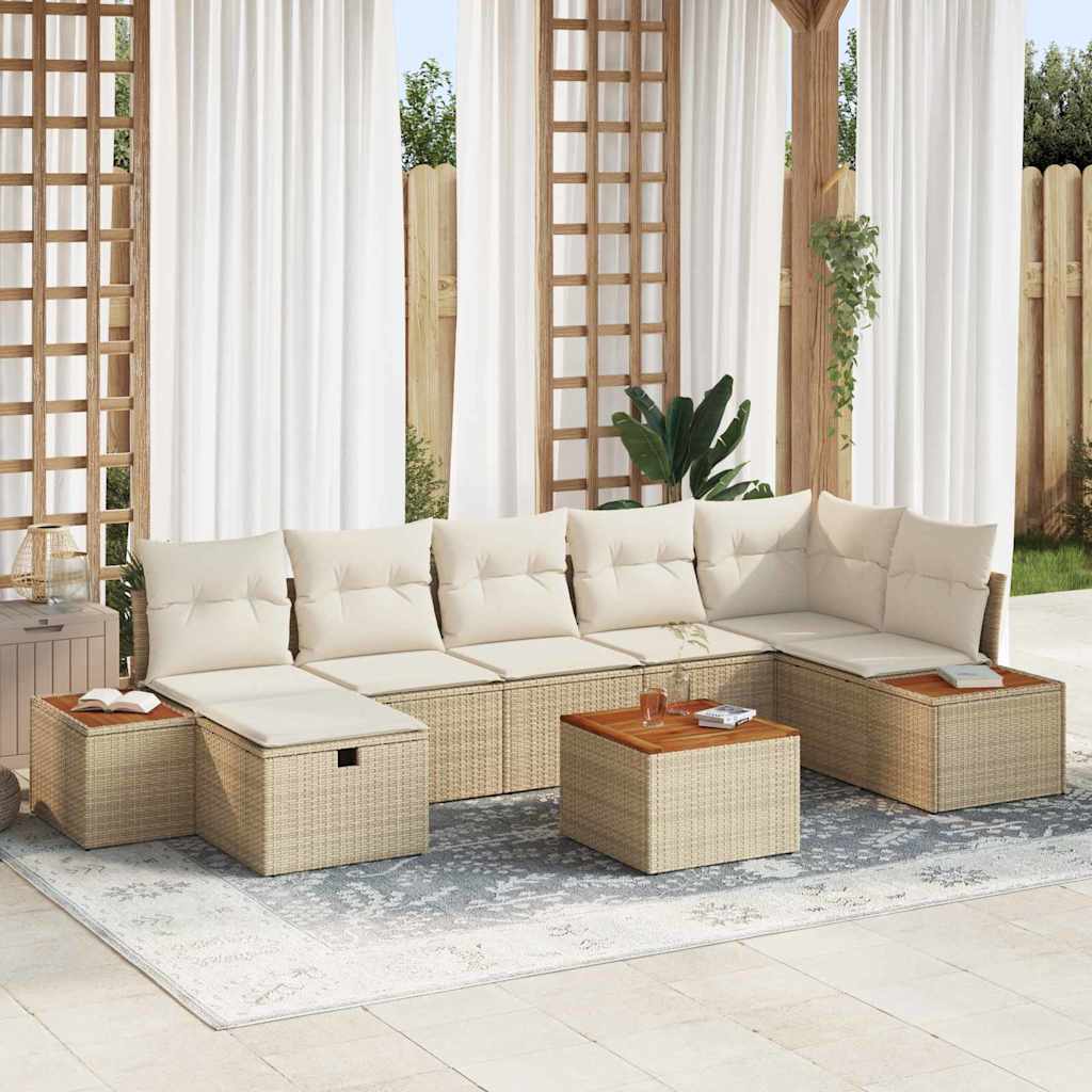Garten-Sofa-Set mit Kissen 8 pcs Beige Poly Rattan