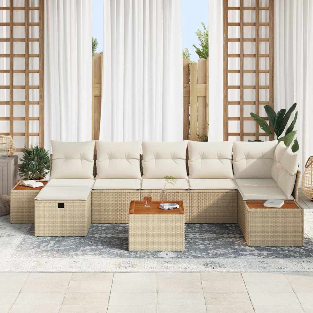 Garten-Sofa-Set mit Kissen 8 pcs Beige Poly Rattan