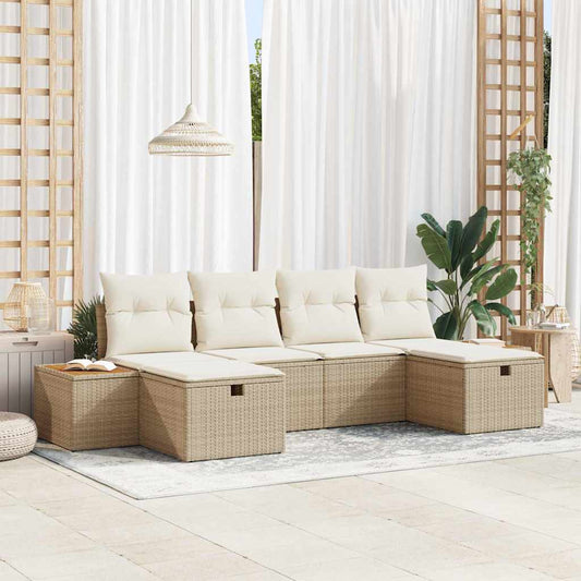 Garten-Sofa-Set mit Kissen 6 pcs Beige Poly Rattan