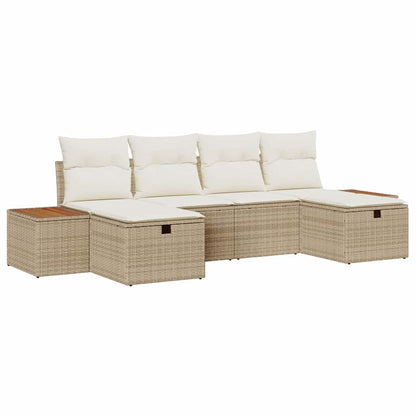 Garten-Sofa-Set mit Kissen 6 pcs Beige Poly Rattan