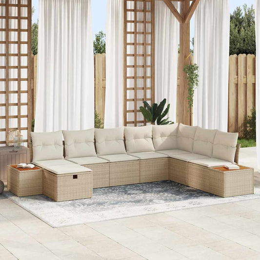Garten-Sofa-Set mit Kissen 8 pcs Beige Poly Rattan