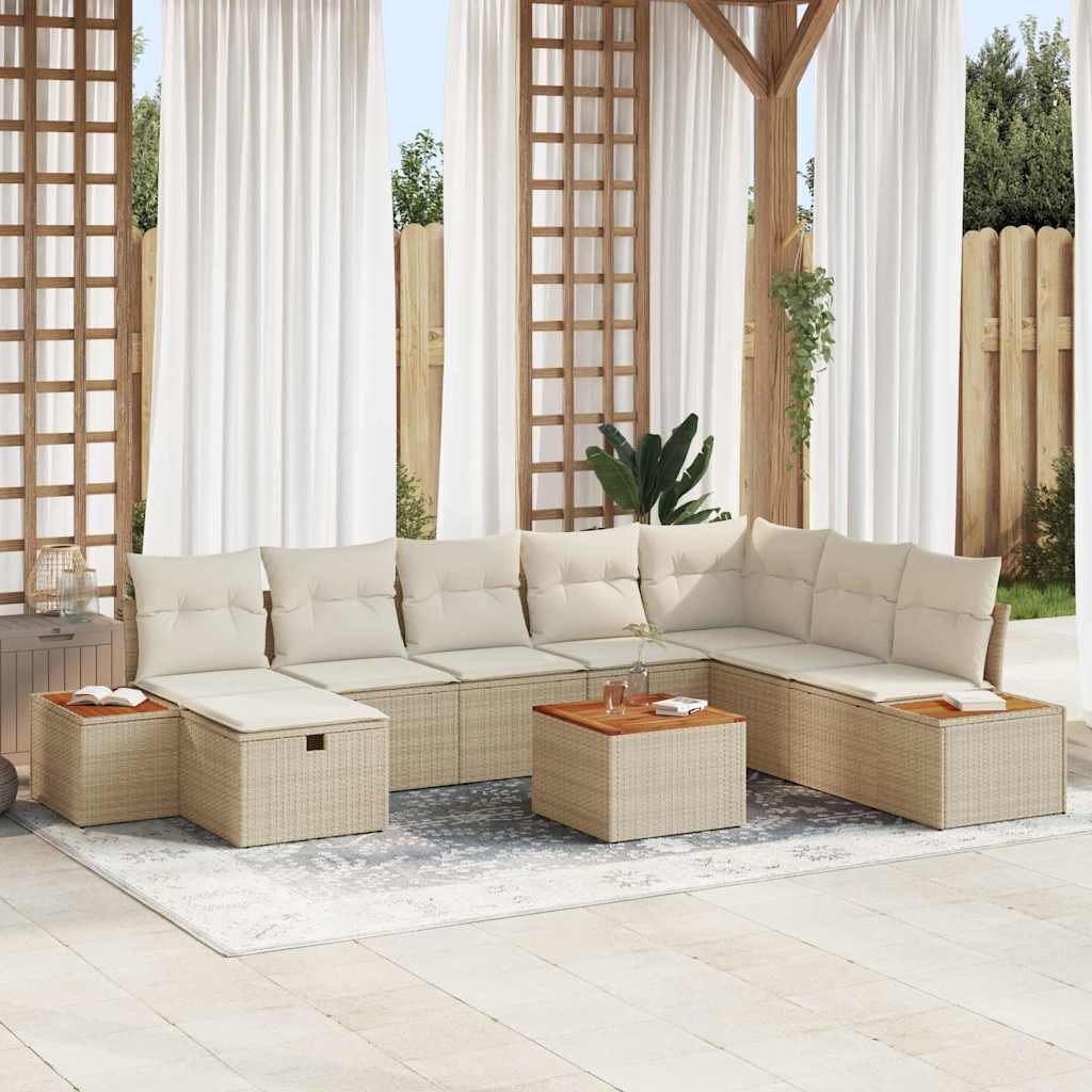 Garten-Sofa-Set mit Kissen 9 pcs Beige Poly Rattan