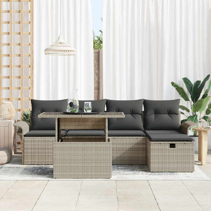 Garten-Sofa-Set mit Kissen 6 pcs Hellgrau Poly Rattan