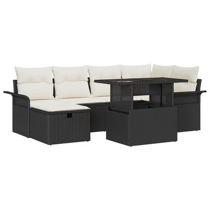 Garten-Sofa-Set mit Kissen 7 pcs Schwarz Poly Rattan