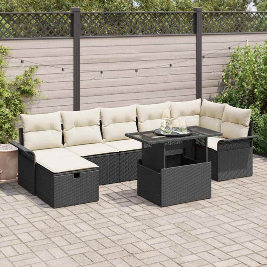 Garten-Sofa-Set mit Kissen 8 pcs Schwarz Poly Rattan