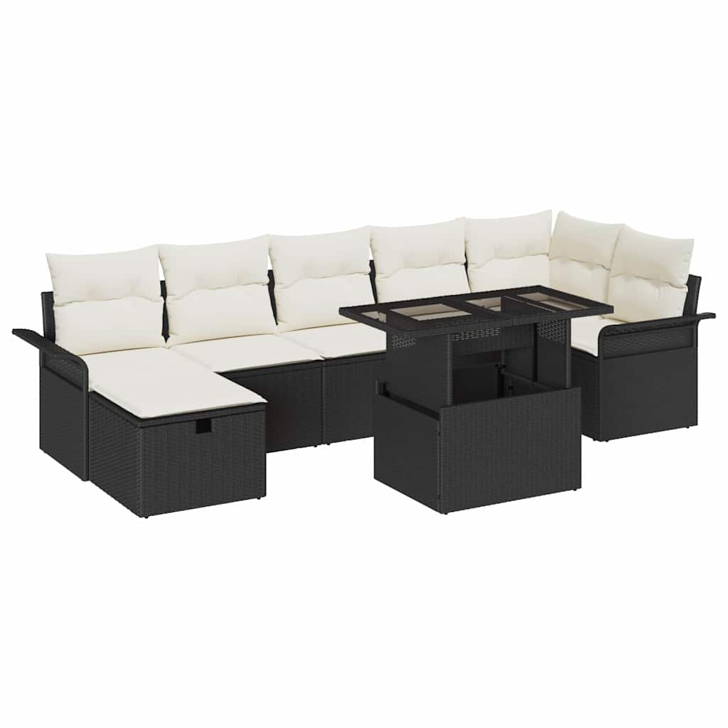 Garten-Sofa-Set mit Kissen 8 pcs Schwarz Poly Rattan
