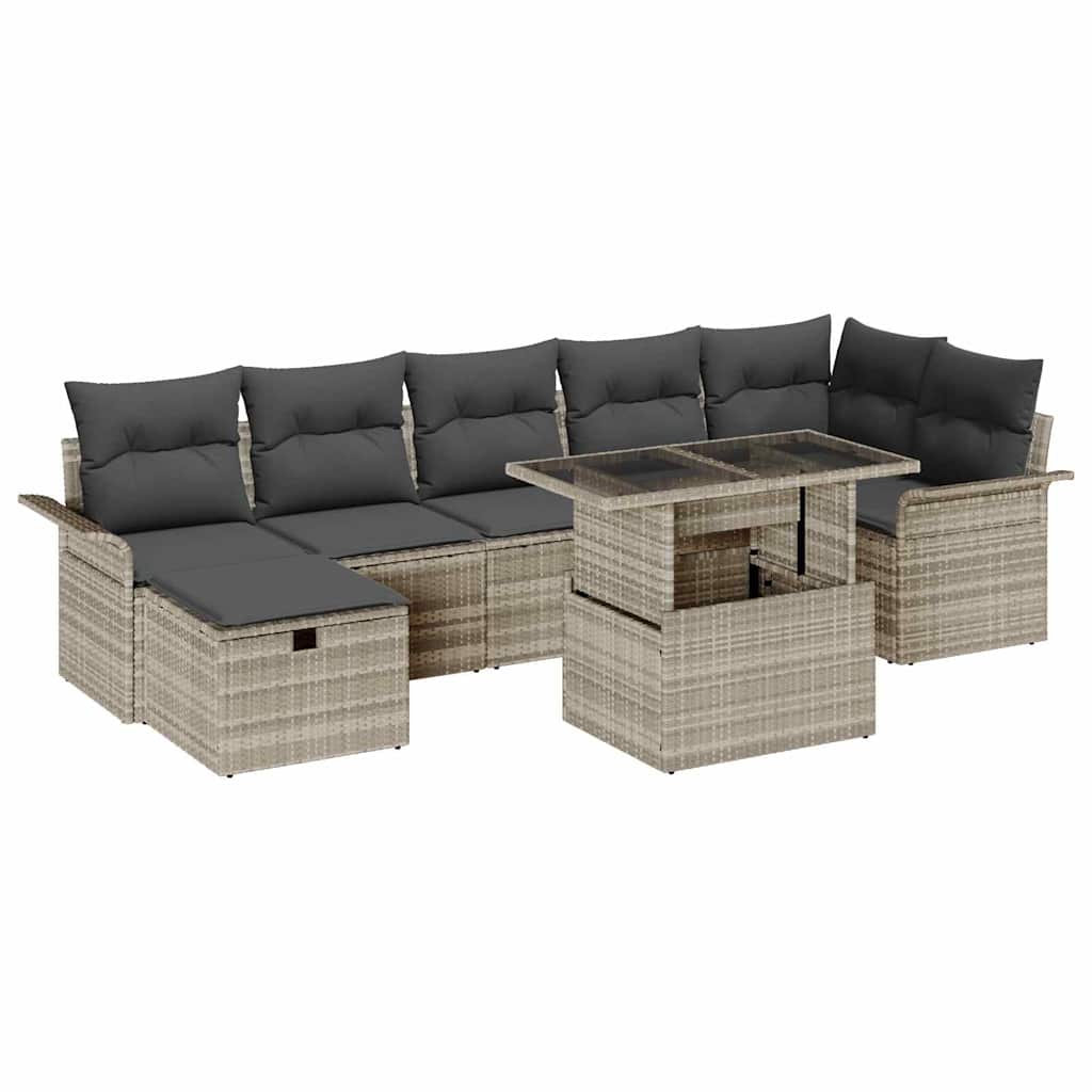 Garten-Sofa-Set mit Kissen 8 pcs Hellgrau Poly Rattan