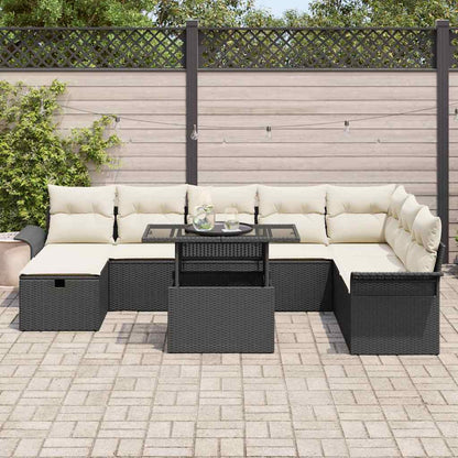 Garten-Sofa-Set mit Kissen 9 pcs Schwarz Poly Rattan
