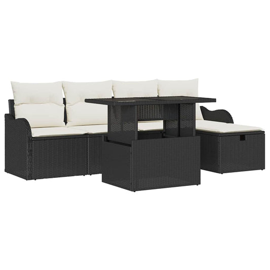 Garten-Sofa-Set mit Kissen 6 pcs Schwarz Poly Rattan