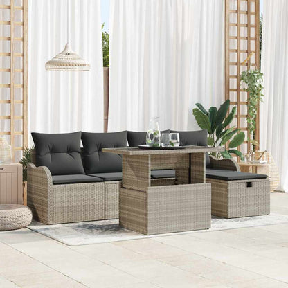 Garten-Sofa-Set mit Kissen 6 pcs Hellgrau Poly Rattan