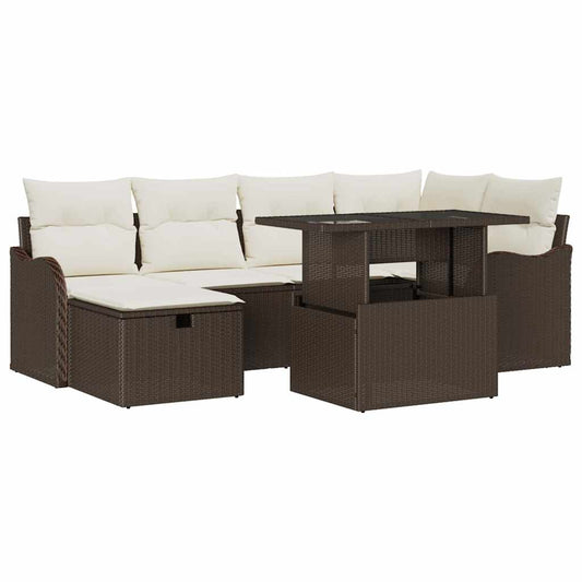Garten-Sofa-Set mit Kissen mit Speicher 7 pcs Braun Poly Rattan