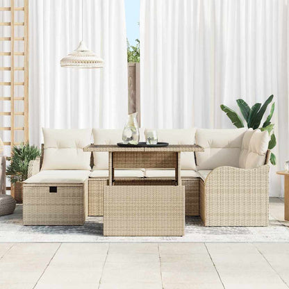 Garten-Sofa-Set mit Kissen mit Speicher 7 pcs Beige Poly Rattan