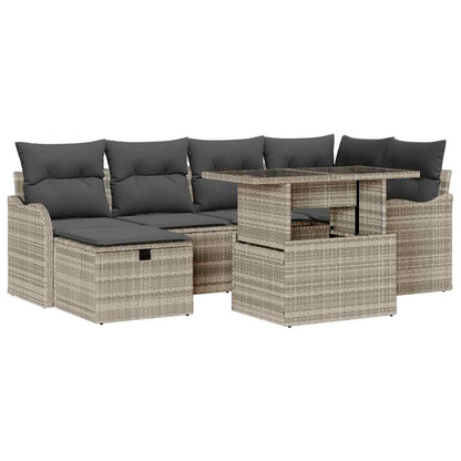 Garten-Sofa-Set mit Kissen 7 pcs Hellgrau Poly Rattan