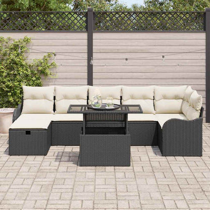 Garten-Sofa-Set mit Kissen 8 pcs Schwarz Poly Rattan