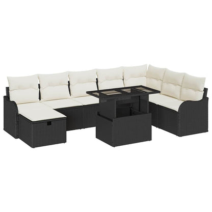 Garten-Sofa-Set mit Kissen 9 pcs Schwarz Poly Rattan