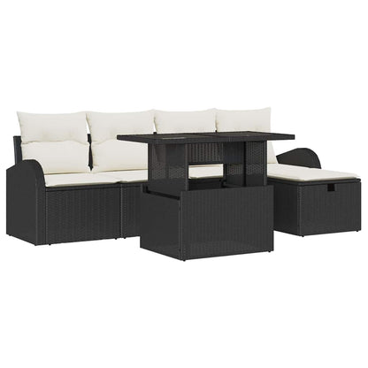 Garten-Sofa-Set mit Kissen 6 pcs Schwarz Poly Rattan