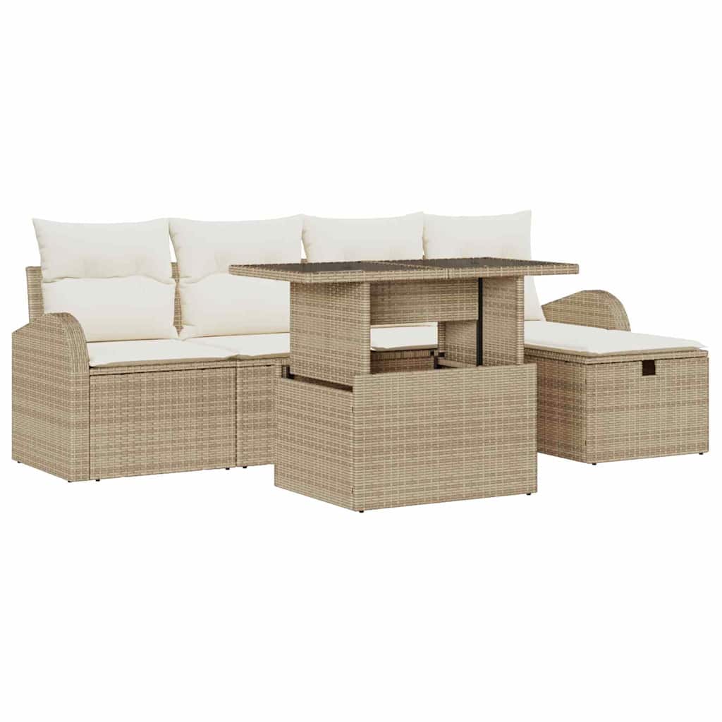 Garten-Sofa-Set mit Kissen mit Speicher 6 pcs Beige Poly Rattan