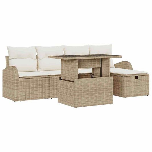 Garten-Sofa-Set mit Kissen mit Speicher 6 pcs Beige Poly Rattan