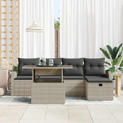 Garten-Sofa-Set mit Kissen 6 pcs Hellgrau Poly Rattan