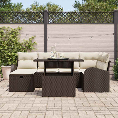 Garten-Sofa-Set mit Kissen mit Speicher 7 pcs Braun Poly Rattan