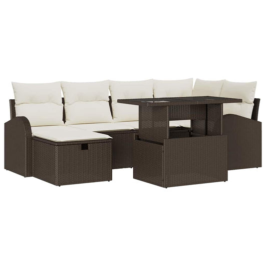 Garten-Sofa-Set mit Kissen mit Speicher 7 pcs Braun Poly Rattan