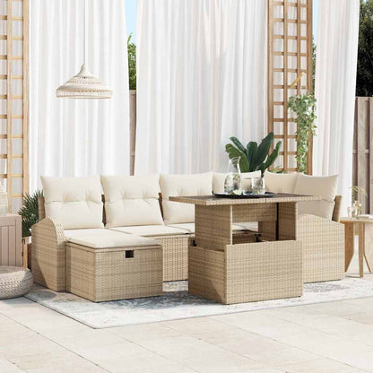 Garten-Sofa-Set mit Kissen mit Speicher 7 pcs Beige Poly Rattan