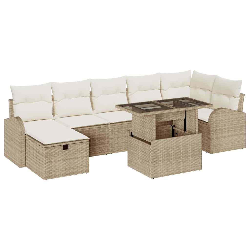 Garten-Sofa-Set mit Kissen mit Speicher 8 pcs Beige Poly Rattan