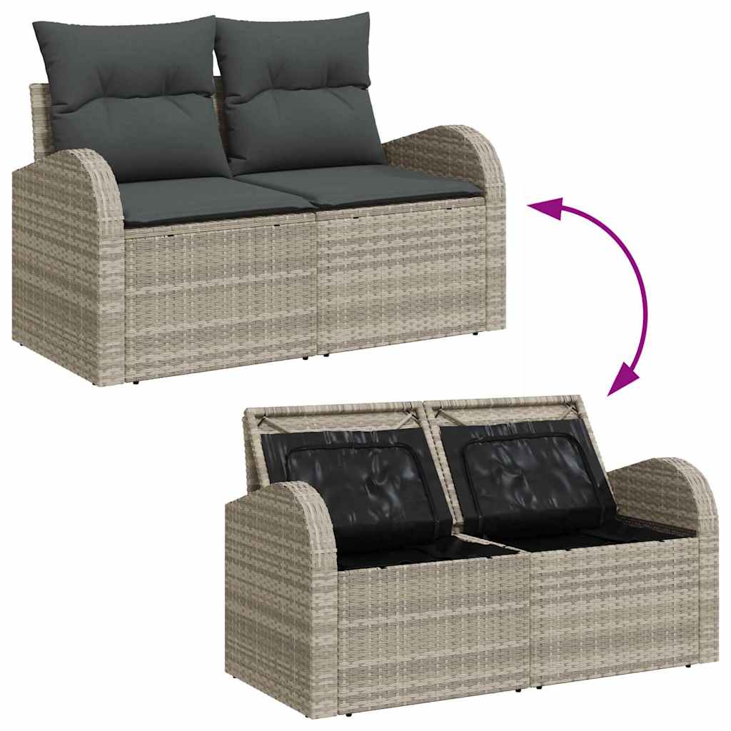 Garten-Sofa-Set mit Kissen 9 pcs Hellgrau Poly Rattan