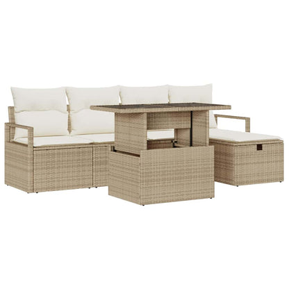 Garten-Sofa-Set mit Kissen mit Speicher 6 pcs Beige Poly Rattan