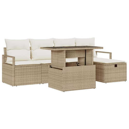 Garten-Sofa-Set mit Kissen mit Speicher 6 pcs Beige Poly Rattan